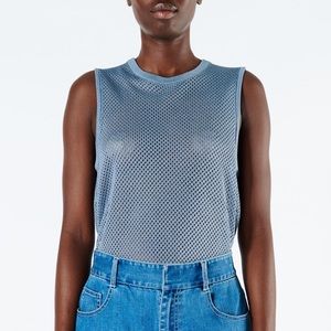 Tibi Crispy Viscose Mesh Tank Charcoal